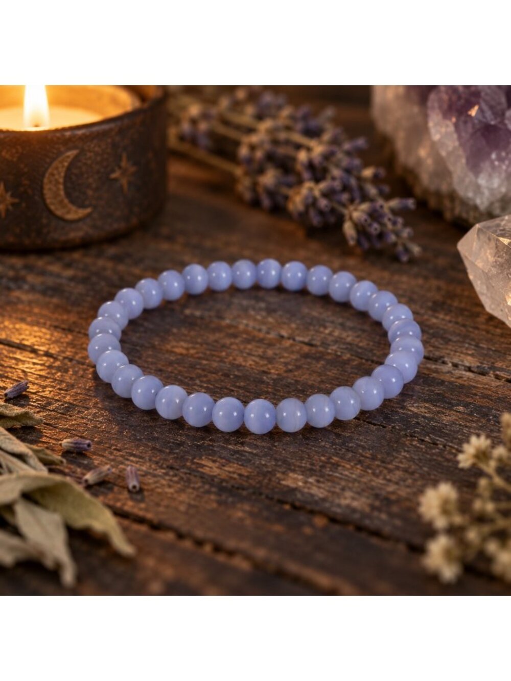 Delicate Blue Lace Agate Crystal 4mm Stretch Bracelet